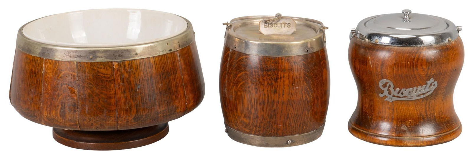 Vintage English Oak Bowl and (2) Biscuit Jars (1 of 9)