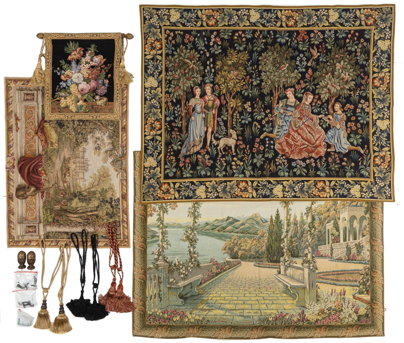 Lot of Tapestries Etc.: Lot containing various tapestries and associated hardware Shipping available for this lot through our partner 4CL; please request a shipping quote at shipping@vogtauction.com or 210-971-5750. You 