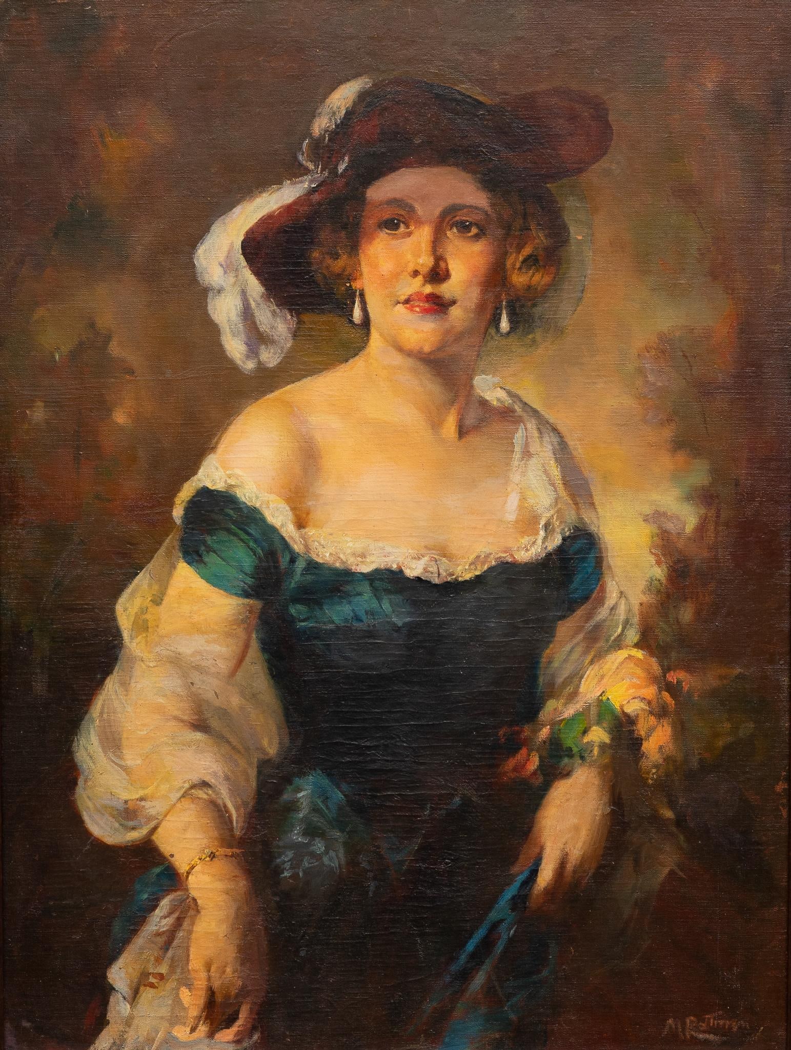 Vintage Painting, Lady in Feathered Hat (1 of 7)