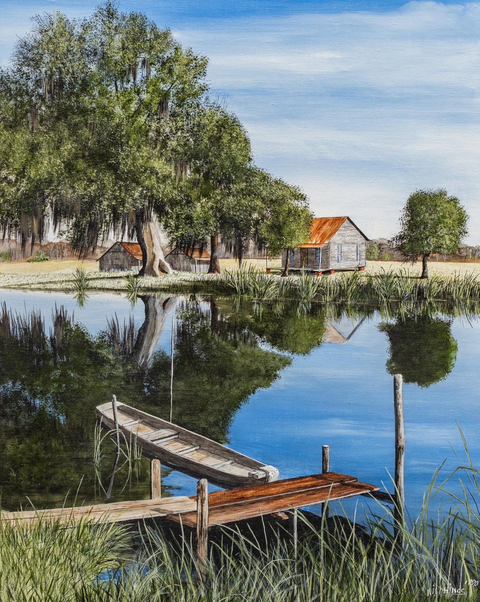 Will Hinds, Texas Bayou Scene, 1970: Will Hinds, Texas bayou scene, 1970, oil on canvas sight: 20 x 16 in., frame: 29.5 x 25.5 in. Property from the collection of a San Antonio, Texas lady Shipping available for this lot through our part