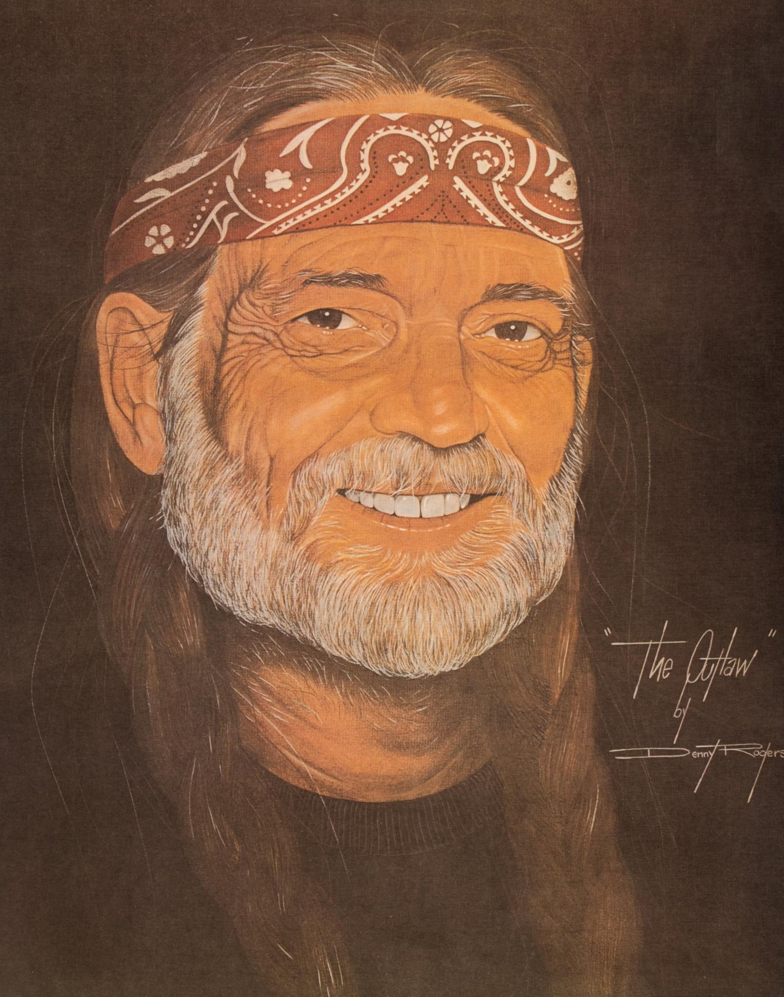 Denny Rogers, "The Outlaw", Print: Denny Rogers, "The Outlaw", portrait of Willie Nelson, offset lithograph height 29.5 in. x width 24 in. x depth 1 in. We happily provide seamles
