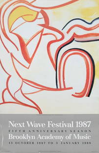 New Wave Festival Poster, 1987: New Wave Festival (Brooklyn, New York) poster, dated 1987, designed by Marcus Ratliff (b. 1935, New York), sponsored by Philip Morris Co.  image: 36.5 x 23.5&#34;, frame: 37 x 24&#34;  Provenance: The