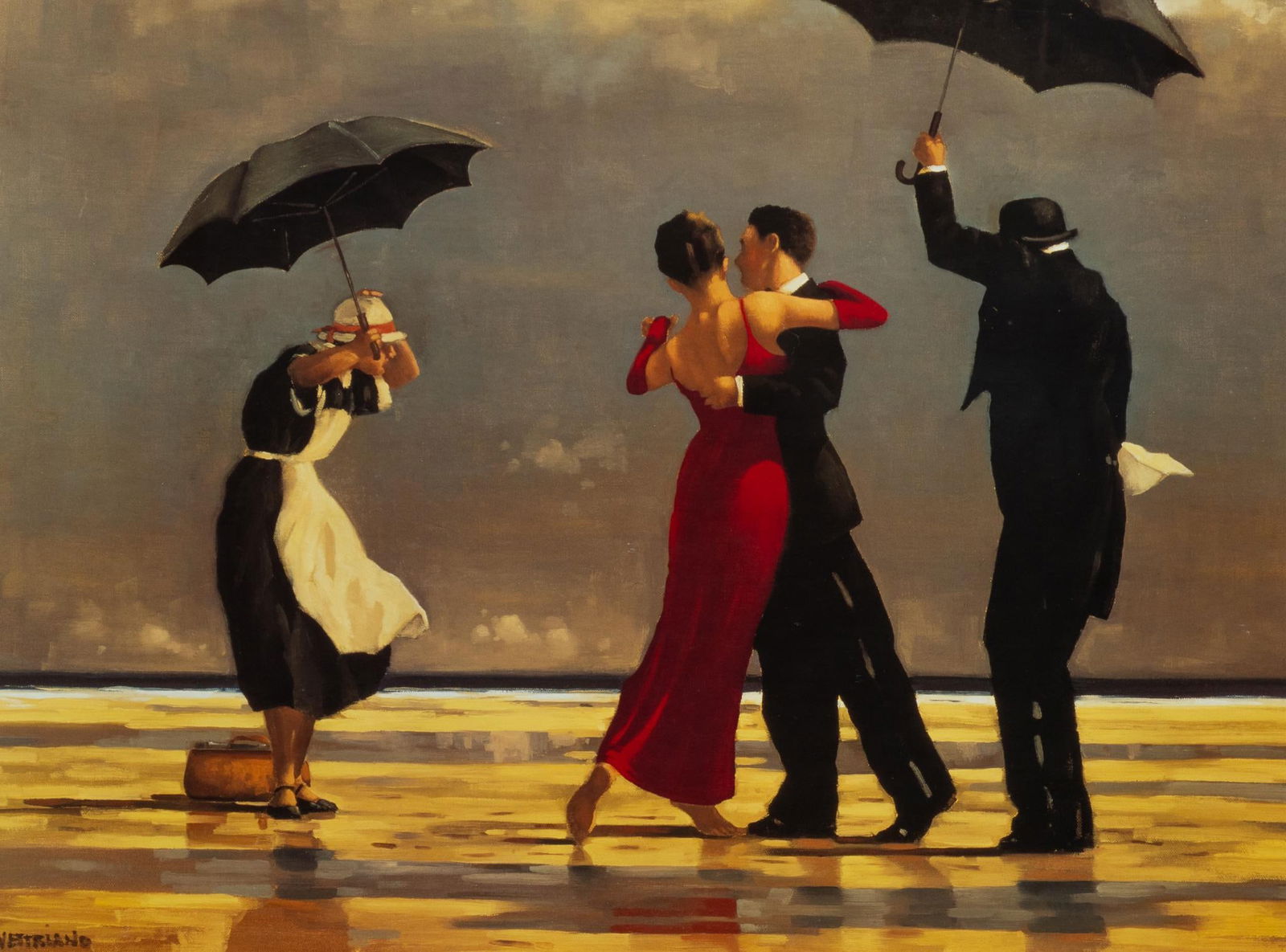 Jack Vettriano, "The Singing Butler", Lithograph: Jack Vettriano, "The Singing Butler", offset lithograph reproduction of the original from 1992 sight: 18 x 24 in., frame: 28 x 34 in. Provenance: Property from the personal collection of cel