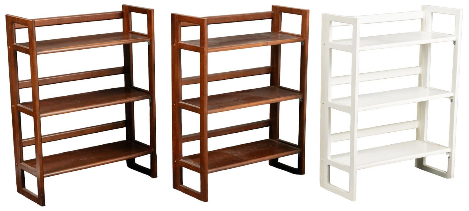 Collection of (3) Bookcases: Collection of three bookcases, varying sizes, one is white height 37 in. x width 28 in. x depth 11.5 in. Provenance: Property from the personal collection of celebrated singer and philanthropist Vikki