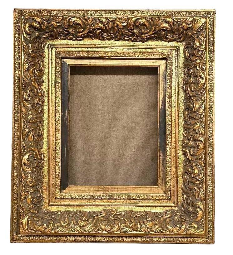 Ornate Gilt Frame: Ornate gilt frame, sized to fit stretched canvas of 16 x 12 in. dimensions frame size: height 30.5 x width 26 in. x depth 3.5 in. Shipping available for this lot through our partner 4CL; please requ