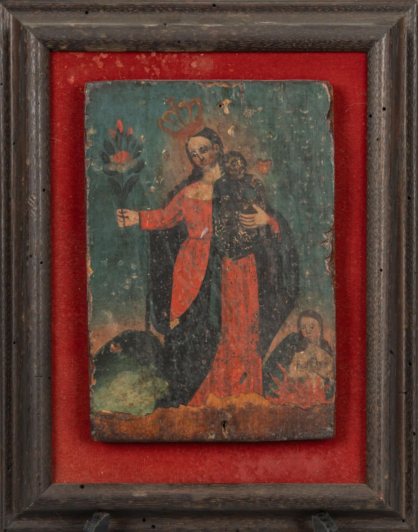 19th C. Mexican Retablo, La Virgen y El Nino (1 of 5)