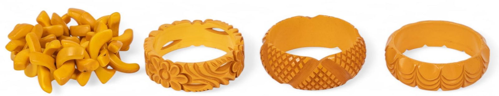 Collection of (4) Yellow Bakelite Bracelets (1 of 6)