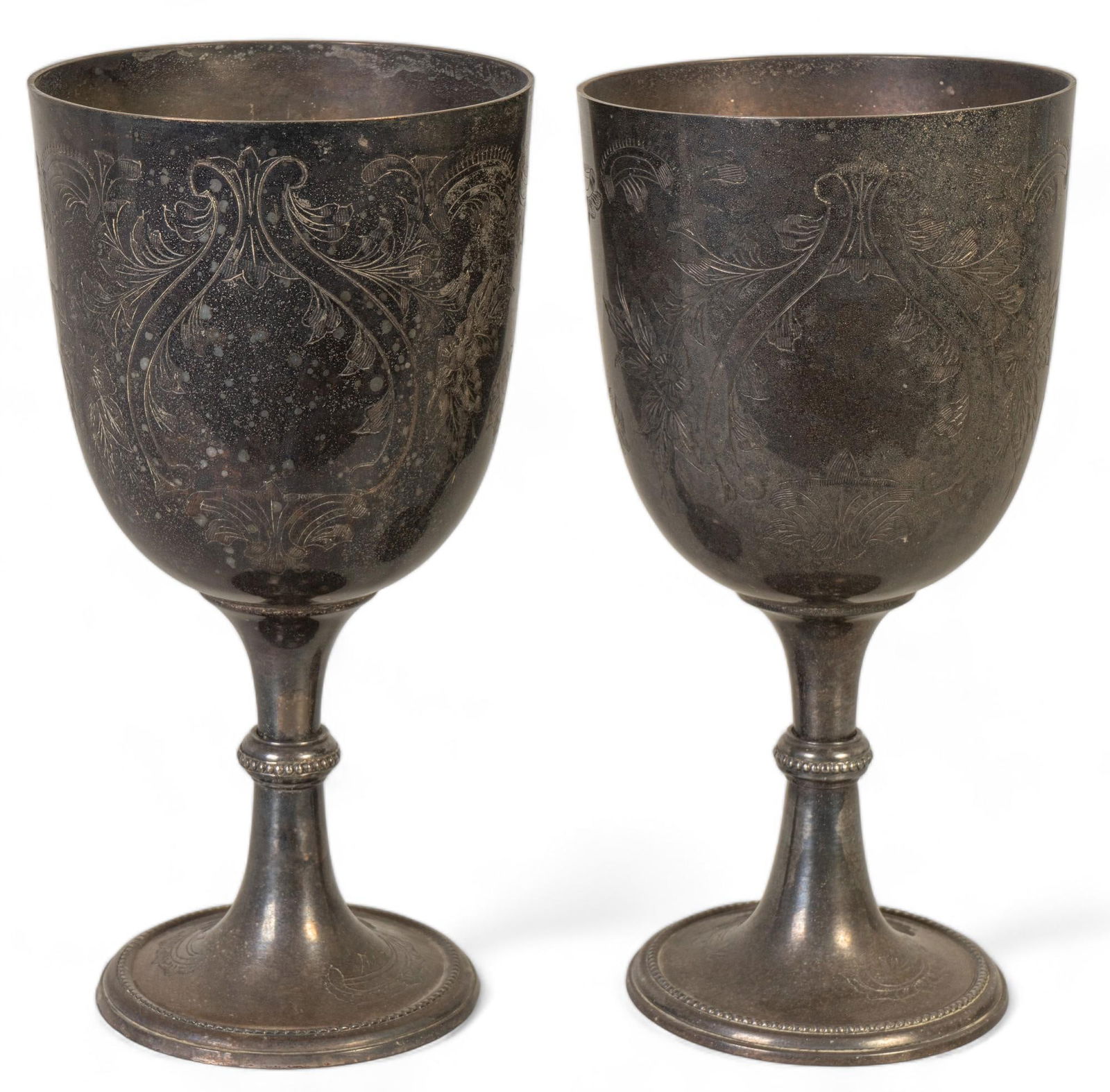 Pair of Tooled Silver Plate Goblets (1 of 7)