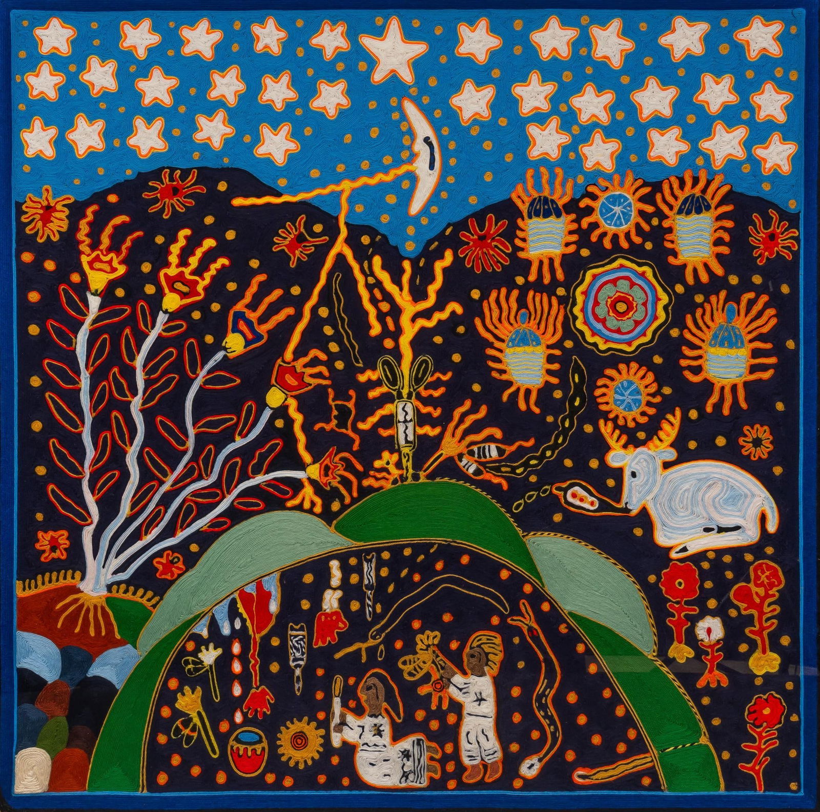 Huichol Yarn Painting, Night Sky Ritual (1 of 4)