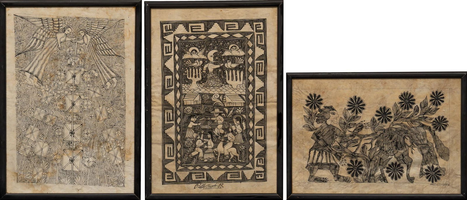 (3) Ink on Amate Paintings (1 of 8)