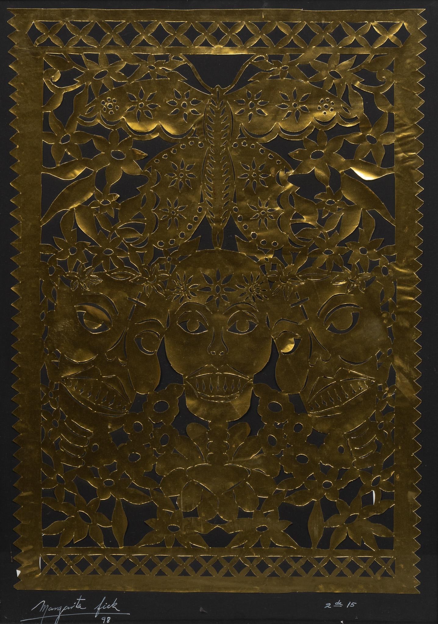 Margarita Fick, Papel Picado Catrinas: Margarita Fick (Queretaro, Mexico, 20th-21st C.), papel picado catrinas, 1998, signed and numbered, ed. 2/15 sight: 29.5 in. x 18.5 in., frame: 32 in. x 22.5 in. Shipping available for this lot throug