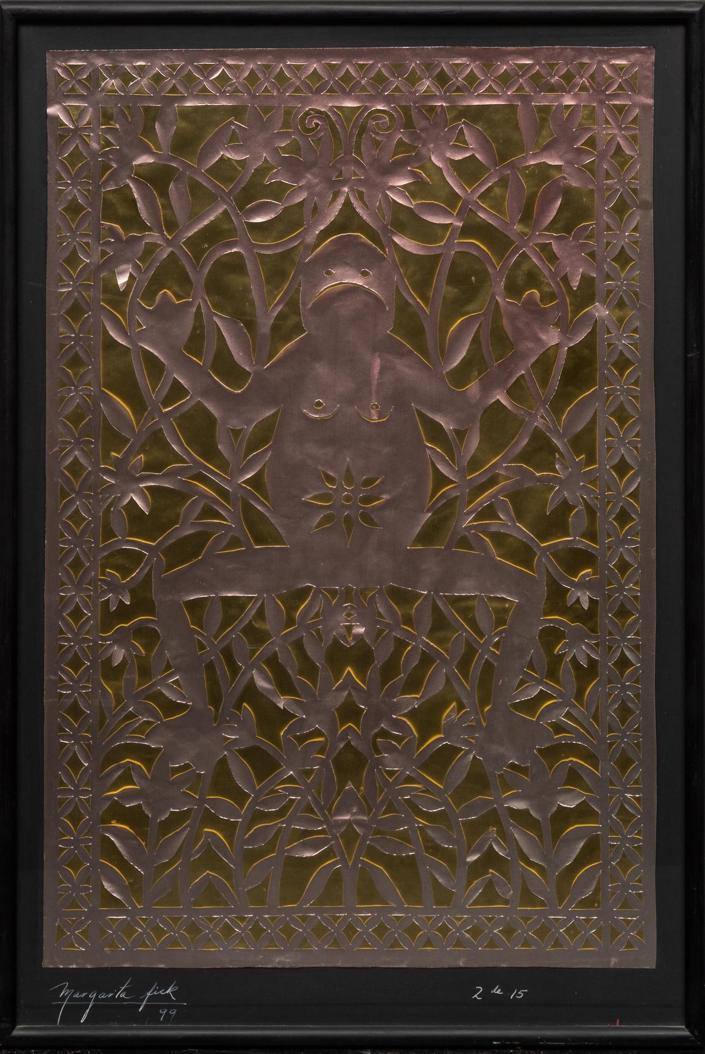 Margarita Fick, Papel Picado Frog: Margarita Fick (Queretaro, Mexico, 20th-21st C.), papel picado frog, 1999, ed. 2/15 sight: 29.5 in. x 18.5 in., frame: 32 in. x 22.5 in. Shipping available for this lot through our partner 4CL; please