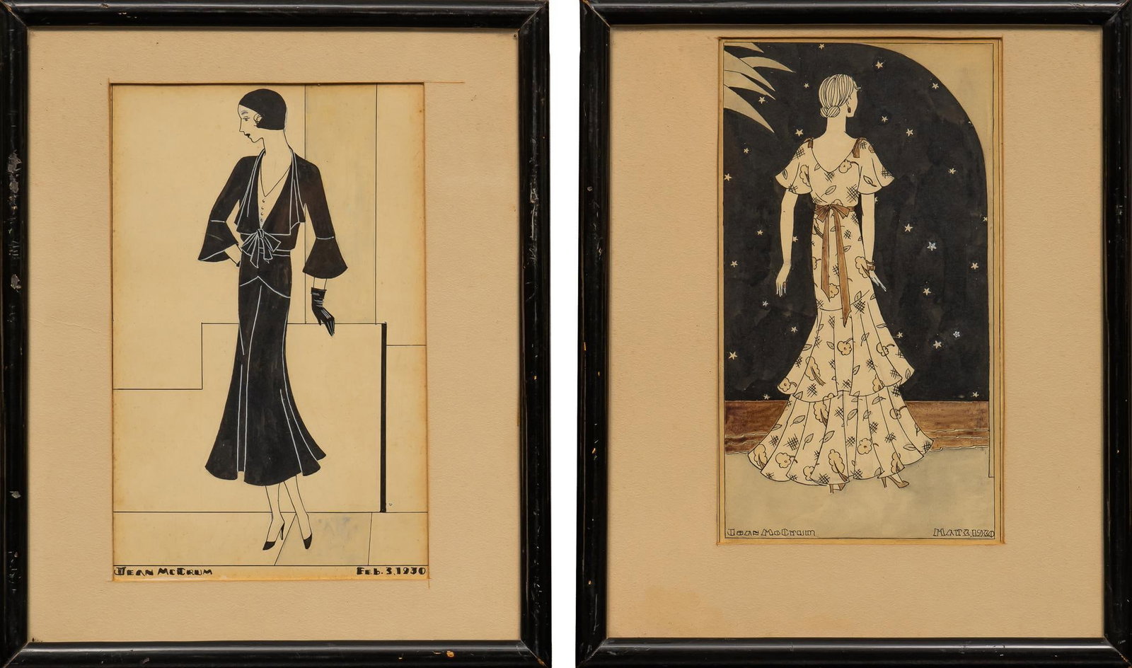 Jean McCrum Caragonne, Fashion Designs, 1930: Jean McCrum Caragonne (Pennsylvania / Texas / Mexico, 1906-1993), fashion designs, dated February and March 1930, ink and gouache on paper Shipping available for this lot through our partner 4CL; plea