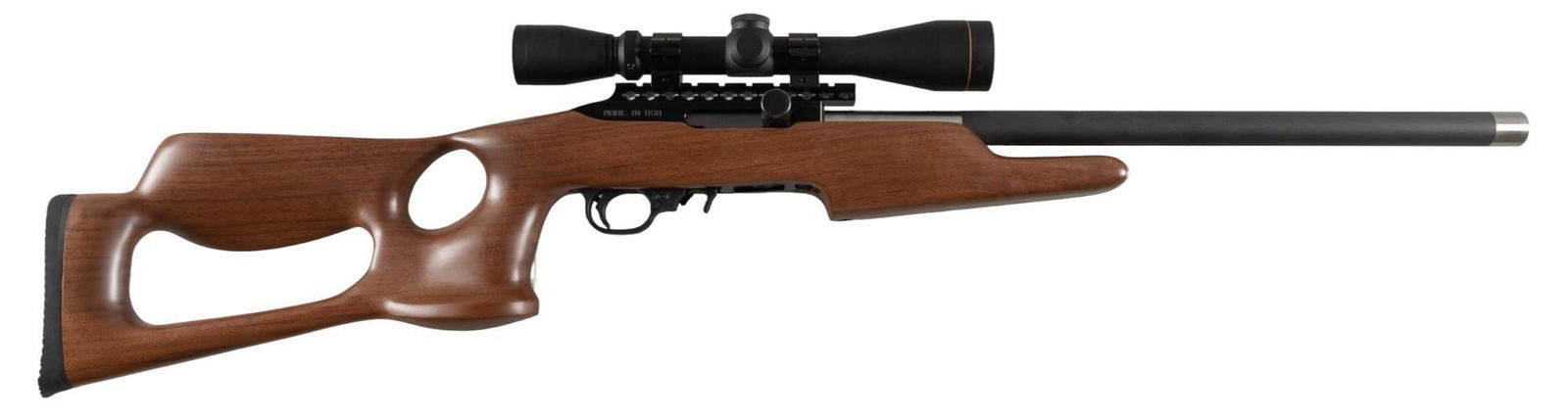 Magnum Research MLR-1722M 22 WMR Semi Auto Rifle: Serial: ML17419 Manufacturer: Magnum Research Model: MLR-1722M Caliber: 22 WMR Barrel length: 19 in. OAL: 38 in. (case: 48 x 11 x 4.5 in.) Condition: Very Good; wood stock has little to no handling ma