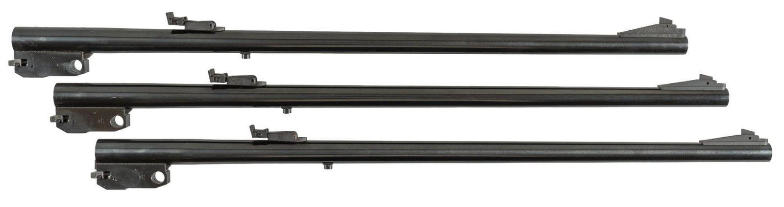 Collection of 3 T/C Arms Contender Carbine Barrels: Manufacturer: Thompson Center Arms Model: Contender Carbine Barrels Caliber: 30-30 Win / 22 Hornet / 22 LR Barrel length: 21 in. Boxes: 26 x 3.25 x 3.25 in. Condition: Very Good; very light handling m