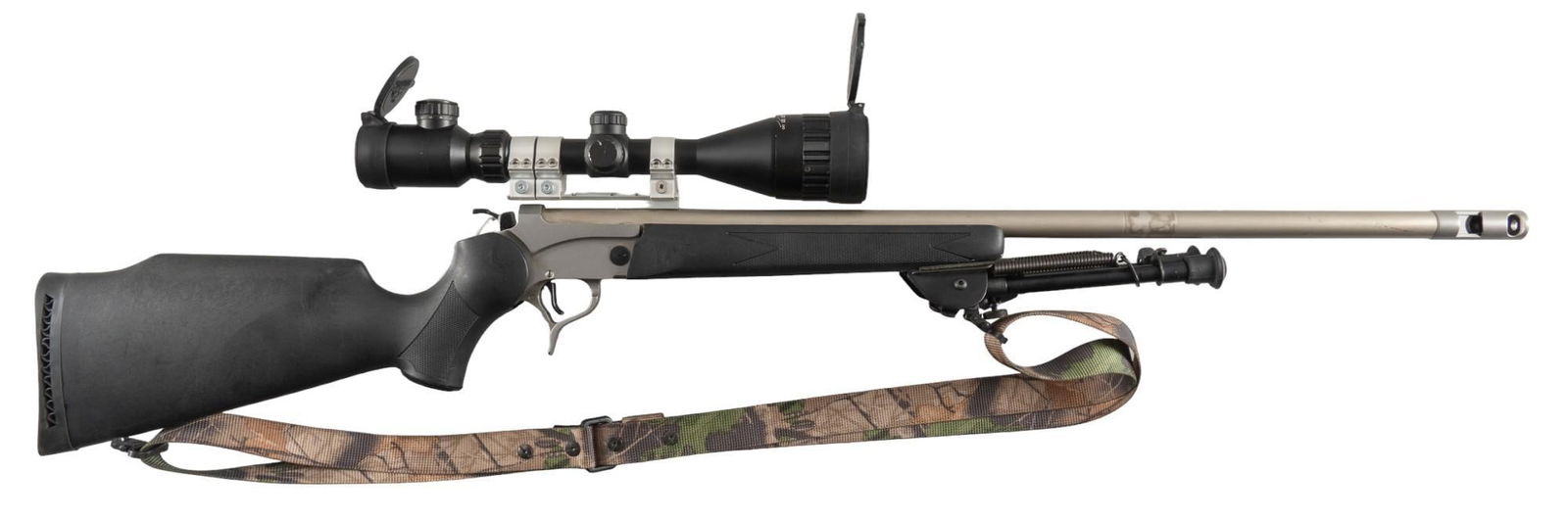 Thompson Center Encore 6.5 BRM w/ Hawke Scope & Black Powder Barrel: Serial: S5933 Manufacturer: Thompson Center Arms Model: Encore Caliber: 6.5 BRM ; 209x50 Magnum Barrel length: (1) 28 in.(6.5BRN w/ muzzle break) ; (2) 26.5 in. (209x50 Magnum) OAL: 42 in. Condition: