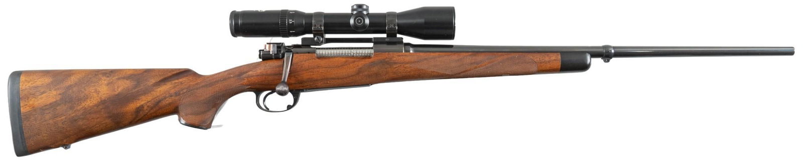 Custom Mauser 98 Sporter 270 Win Rifle W/ Schmidt & Bender Scope: Serial: 4215 Manufacturer: Unknown-Germany Model: M98 Sporter Caliber: 270 Win Barrel length: 23 in. OAL: 44 in. Condition: Very Good; wood stock has very light handling marks; barrel & receiver h