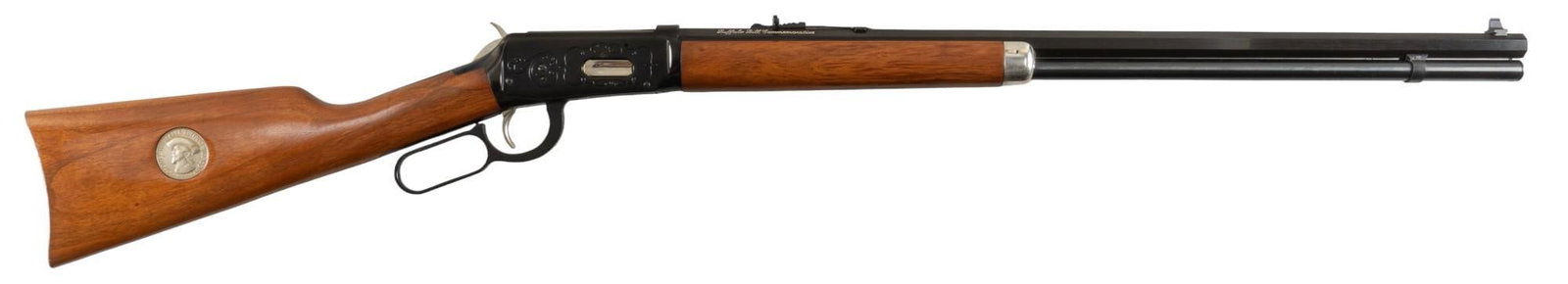 Winchester Model 94 Buffalo Bill Commemorative 30-30 Rifle: Serial: WC87088 Manufacturer: Winchester Model: 94 Buffalo Bill Commemorative Caliber: 30-30 Barrel length: 26 in. OAL: 44.25 in. Condition: Good; wood stock has very light handling marks with small i