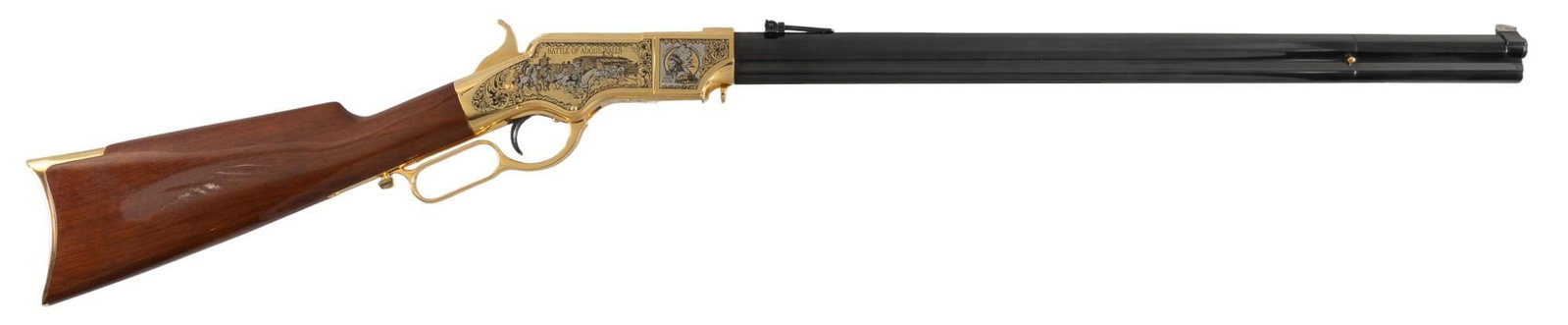 America Remembers Uberti Henry Quanah Parker Tribute Rifle: Serial: W15174 Manufacturer: Uberti-Italy / Taylor's & Co. / America Remembers Model: Henry M1860 copy Quanah Parker Tribute Caliber: 44-40 Barrel length: 24.25 in. OAL: 44 in. Condition: Exce