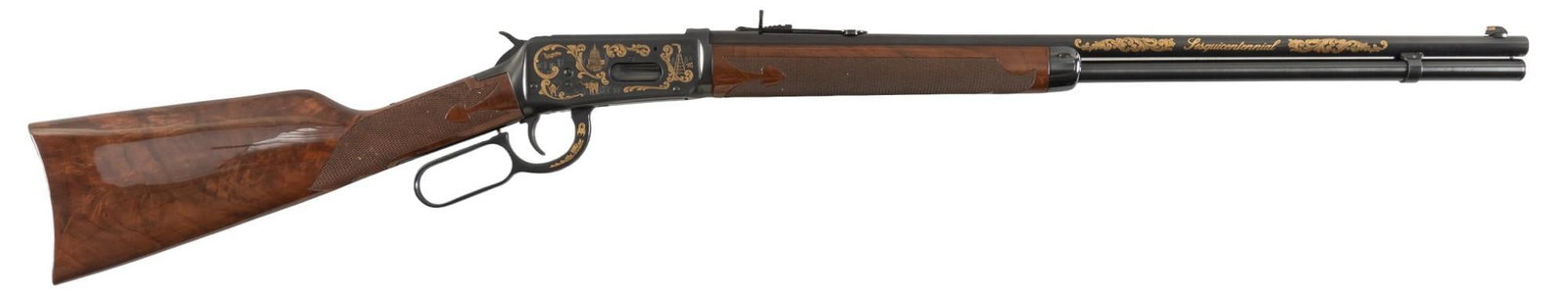 Winchester 1894 Texas Sesquicentennial Commemorative Lever Action Rifle: Serial: TSR0004 Manufacturer: U.S. Repeating Arms Co. / Winchester / Olin Corp. (c. 1985) Model: 1894 Texas Sesquicentennial (#4 of 1500) Caliber: 38-55 Win Barrel length: 24 in. OAL: 42.25 in. Condit