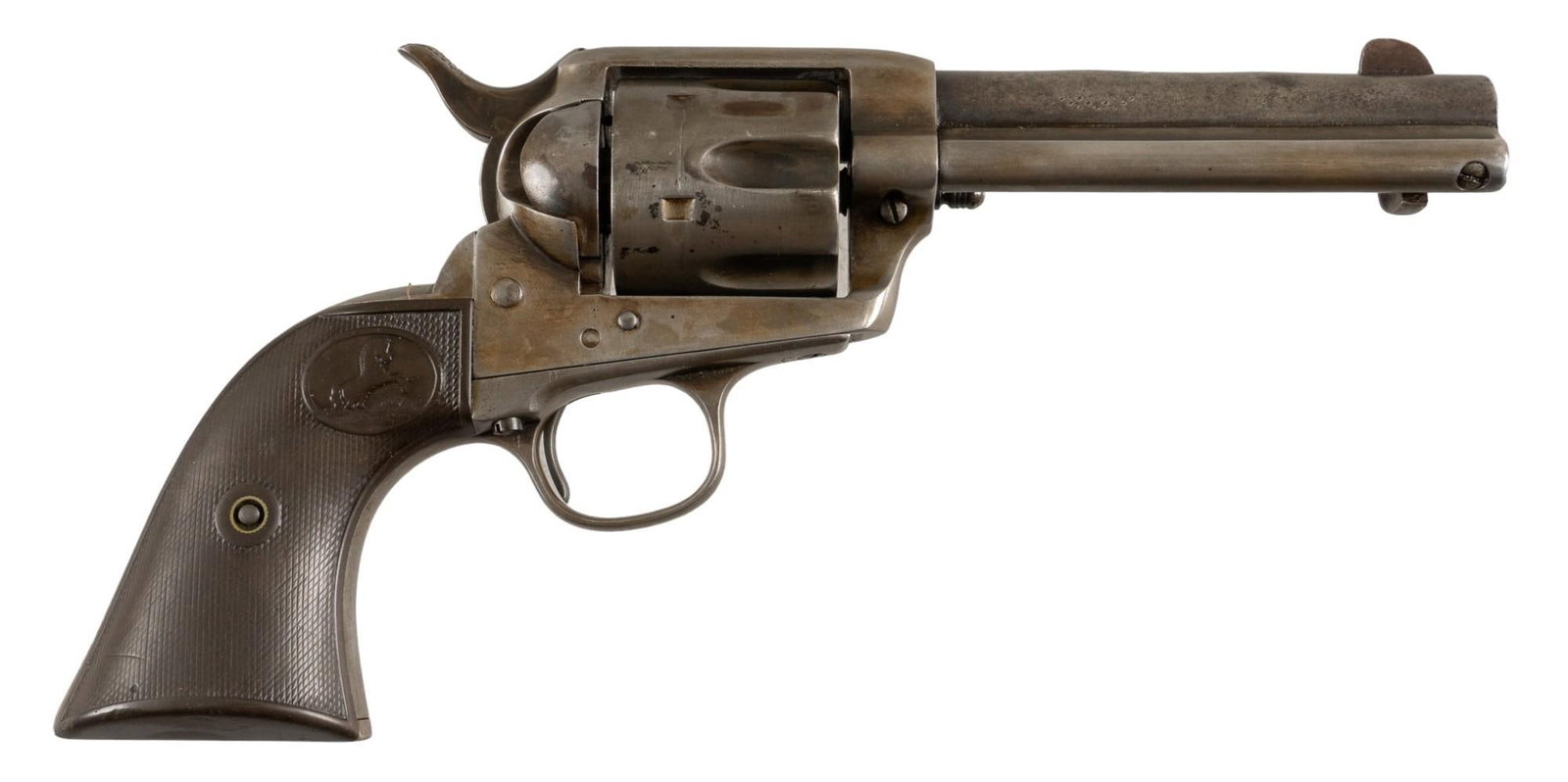 Texas Ranger J.L. Rundell Colt SAA 38 WCF Revolver W/ Badge & Holster: Serial: 260104 Manufacturer: Colt's PT. F.A. Mfg. Co. (c. 1904) Model: Single Action Army Caliber: 38 WCF Barrel length: 4.75 in. OAL: 10 in. Condition: Fair; hard rubber grips are very worn &