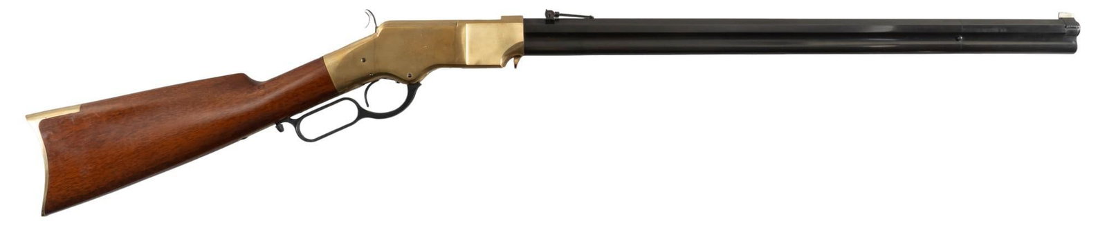 Uberti Henry M1860 44-40 Lever Action Rifle: Serial: 09578 Manufacturer: Uberti, Italy (c. 1994) Model: Henry M1860 copy Caliber: 44-40 Barrel length: 24.5 in. OAL: 44.5 in. Condition: Excellent - Very Good : Walnut stock has near no handling ma