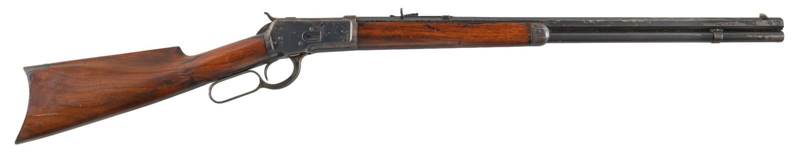 Winchester Model 1892 38-40 Lever Action Rifle: Serial: 170837 Manufacturer: Winchester Repeating Arms Co. (c 1901) Model: 1892 Caliber: 38 WCF Barrel length: 24.25 in. OAL: 41.75 in. Condition: Good; wood stock has wear & handling marks commen