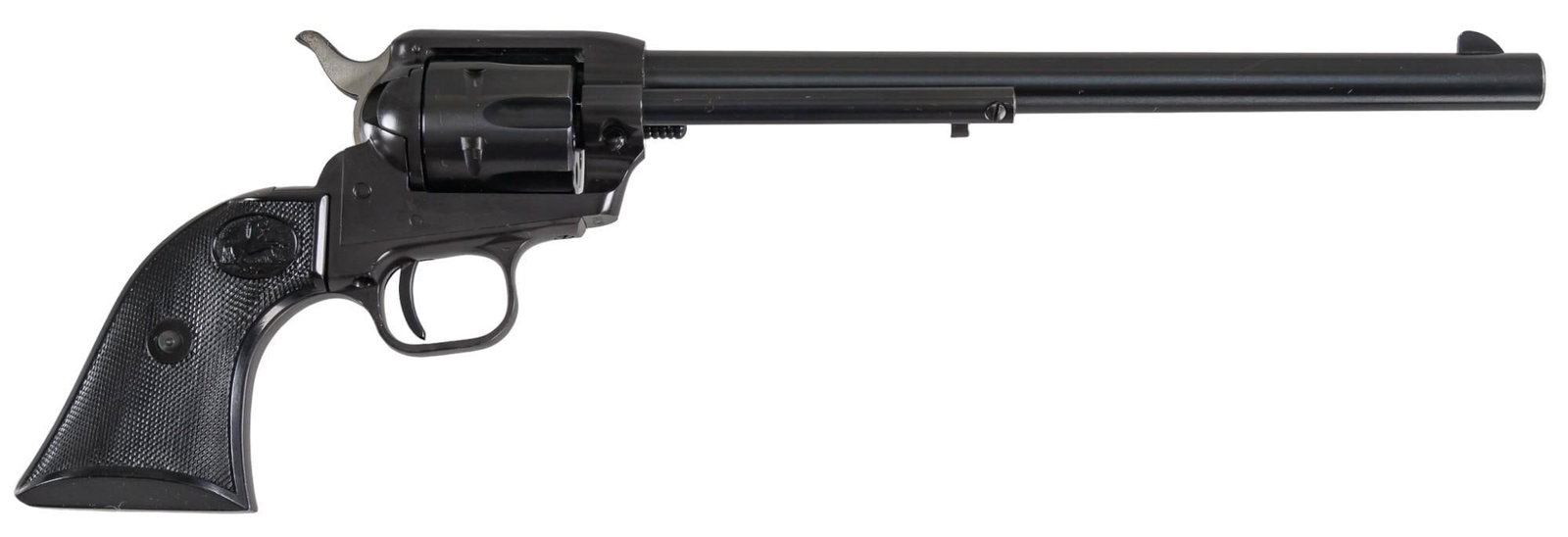 Colt Single Action Buntline Scout 22LR Revolver: Serial: 69129F Manufacturer: Colt's PT. F.A. MFG. Co. (c. 1959) Model: Single Action Buntiline Scout Caliber: 22 LR Barrel length: 9.5 in. OAL: 14.5 in. Condition: Good; factory grips have very li