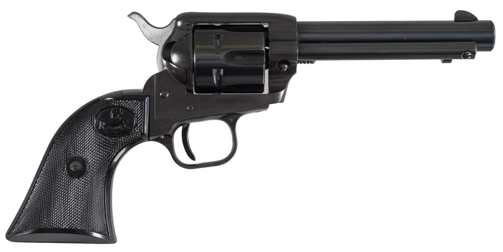 Colt Single Action Frontier Scout 22 LR Revolver: Serial: 72467F Manufacturer: Colt's PT. F.A. MFG. Co. (c. 1959) Model: Single Action Frontier Scout Caliber: 22LR Barrel length: 4.75 in. OAL: 10.5 in. Condition: Very Good; factory grips have ver