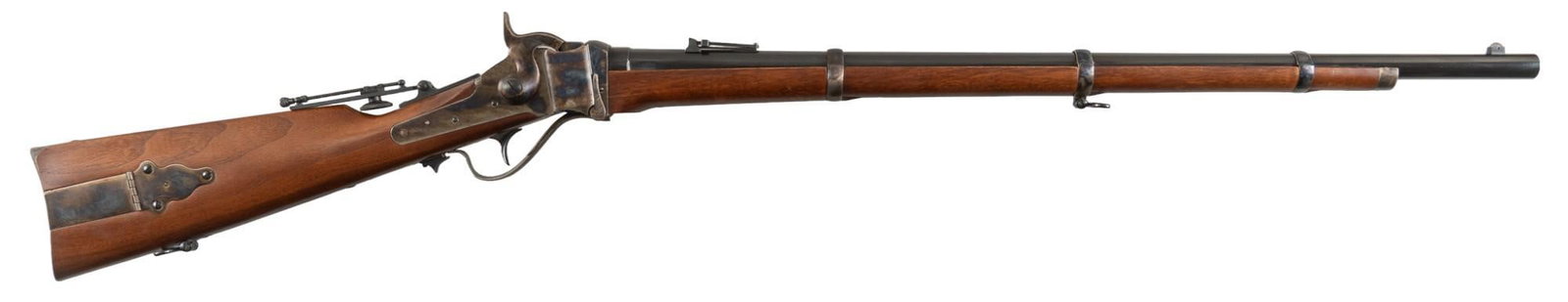 Pedersoli 1874 Sharps Infantry 45-70 Falling Block Rifle: Serial: SH17255 Manufacturer: Pedersoli-Italy / Navy Arms Model: 1874 Sharps Infantry Caliber: 45-70 Govt. Barrel length: 30 in. OAL: 7 in. Condition: Very Good; wood stock has light handling marks; b