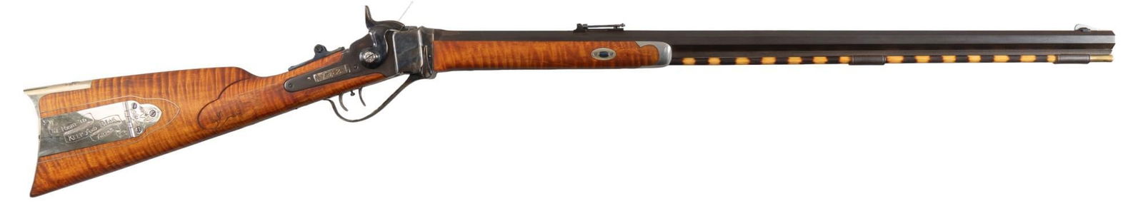 Anderson Custom Pedersoli Sharps 1874 45-70 Single Shot Rifle: Serial: SH00155 Manufacturer: Pedersoli (Anderson customized) Model: Sharps 1874 Caliber: 45-70 Barrel length: 32 in. OAL: 50 in. Condition: Very Good; curly Maple stock has light handling marks with
