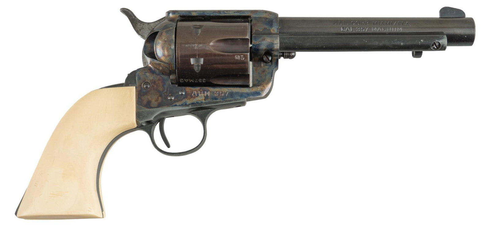 German Arminus 357 Magnum Revolver: Serial: P6189 Manufacturer: H. Weihrauch-Germany / F.I.E. Corp Import Model: Arminus Caliber: 357 Mag Barrel length: 5 in. OAL: 11 in. Condition: Good; grips have slight wear & handling marks; bar