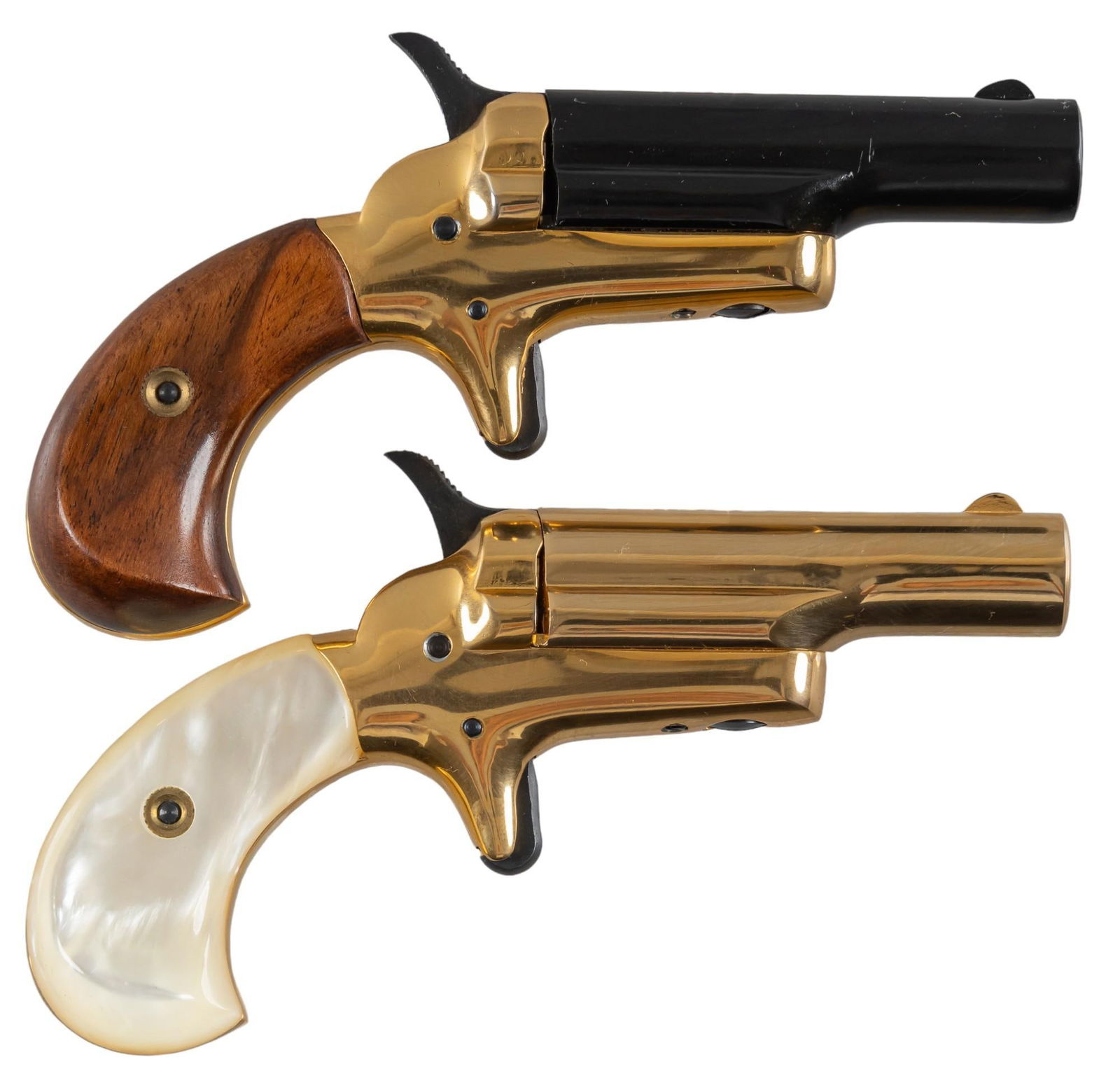 Cased Colt Lord and Lady Derringer Set: Serial: (1) 2337 LDR; (2) 2338 LDR Manufacturer: Colt's P.F.A. Mfg. Co. Inc. Model: Lord and Lady Derringers No.4 Caliber: 22 Short Barrel length: 2.5 in. OAL: 5 in. (case: 9.75 x 6.75 x 2.25 in.)