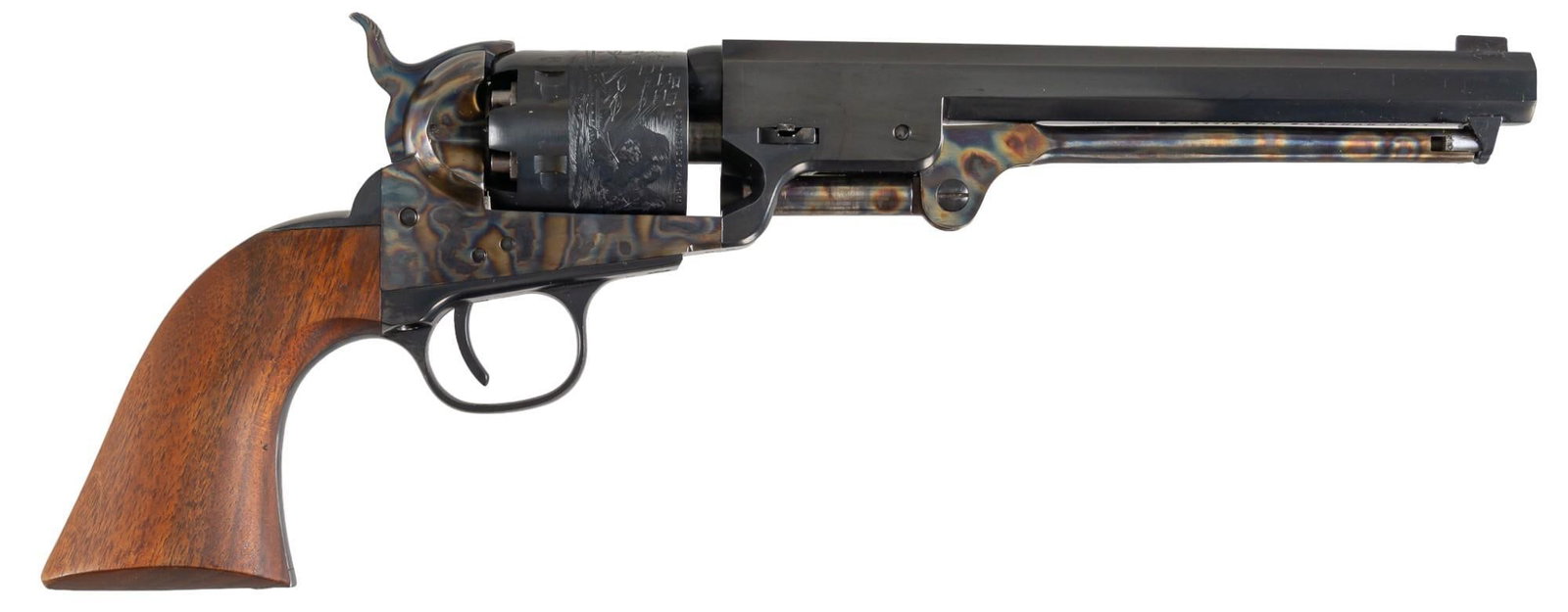 Custom Long Hunter Colt/Uberti Model 1851 Navy London Cased Revolver: Serial: 10 Manufacturer: Colt Licensed Uberti-Italy / Long Hunter's-Amarillo, Texas Model: 1851 Navy London Caliber: 36 Cal. Barrel length: 7.5 in. OAL: 13 in. (case: 15.5 x 7.75 x 3 in.) Conditio