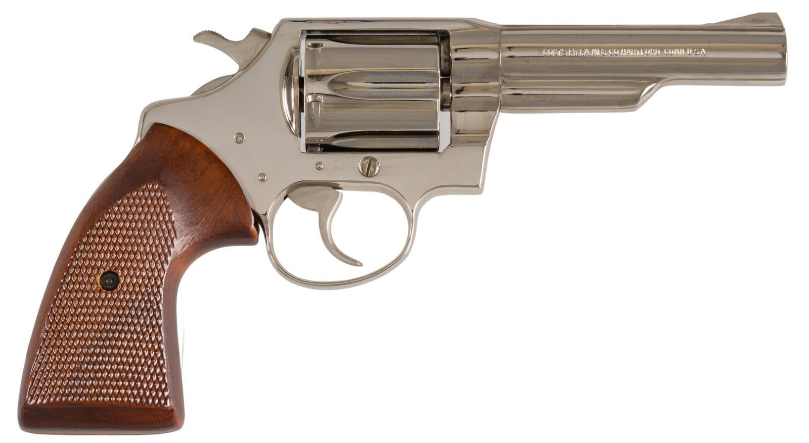 Colt Police Positive 38SPL Revolver: Serial: 002886R Manufacturer: Colt's PT. F.A. Mfg. Co. (c.1977) Model: Police Positive Special (4th Issue) Caliber: 38 Special Barrel length: 4 in. OAL: 9 in. Condition: Very Good; wood grips have
