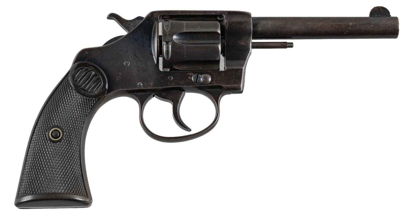 Colt New Police 32 Colt Revolver: Serial: 29967 Manufacturer: Colt's PT. F.A. MFG. Co. (c. 1904) Model: New Police Caliber: 32 Colt Barrel length: 4 in. OAL: 8 in. Condition: Very Good; factory grips have very light wear & han