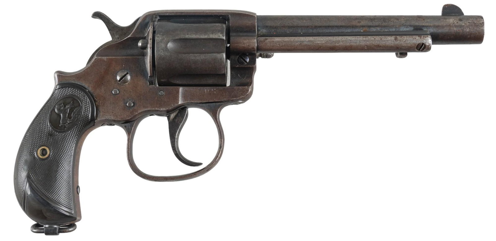 Colt Model 1902 Phillipine Model 45 Long Colt Double Action Revolver: Serial: 47708 Manufacturer: Colt's PT. F.A. Mfg. Co. (c. 1902) Model: 1902 Philippines Caliber: 45 Long Colt Barrel length: 6 in. OAL: 11 in. Condition: Very Good: checkered hard rubber grips have