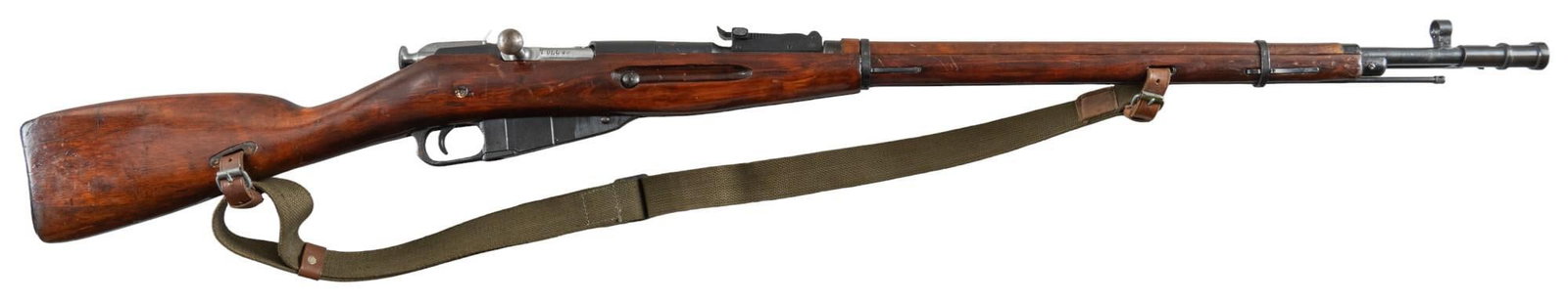 WWII Izhevsk Mosin-Nagant M91/30 7.62x54R Rifle: Serial: 9115034 Manufacturer: Izhevsk Arsenal-Russia / IO Inc (c. 1943) Model: M91/30 Mosin-Nagant Caliber: 7.62x54R Barrel length: 28.5 in. OAL: 48.5 in. Condition: Good; arsenal refinished wood stoc