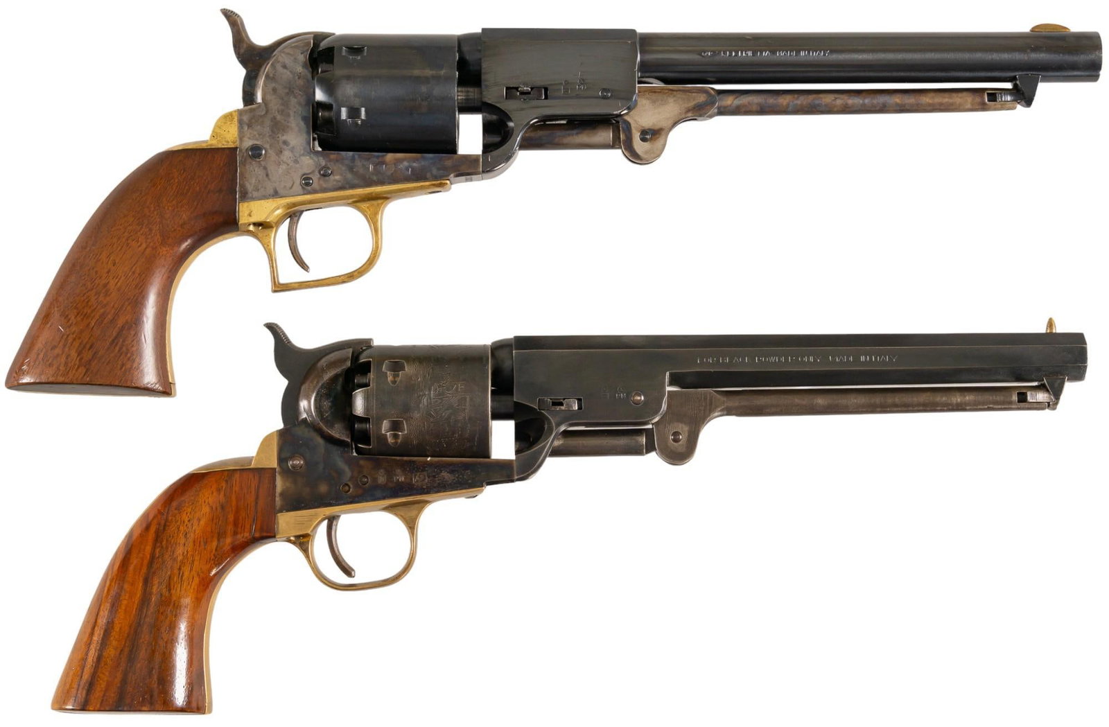 Pair of Reproduction Percussion Navy Revolvers: Serial: (1) 74641; (2) C00371 Manufacturer: (1) Euroarms of America-Italy; (2) Pietta-Italy Model: (1) 1851 Navy; (2) J.H. Dance & Bros. Caliber: (1) 36 Cal.; (2) 44 Cal. Barrel length: (1) 7.5 in