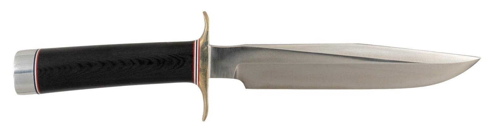 Randall Made Model 1 All Purpose Fighting Knife W/ Sheath: Manufacturer: Randall Made Model: 1 All Purpose Fighting Knife Blade length: 7 in. OAL: 12 in. Condition: Very Good; black micarta handle has very light handling marks; double hilt is clouded; butt ca