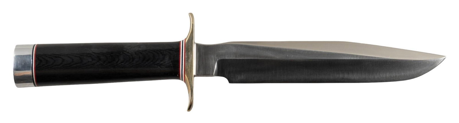 Randall Made Model 1 All Purpose Fighting Knife W/ Sheath: Manufacturer: Randall Made Model: 1 All Purpose Fighting Knife Blade length: 7 in. OAL: 12 in. Condition: Very Good; black micarta handle has very light handling marks; double hilt is clouded with ver