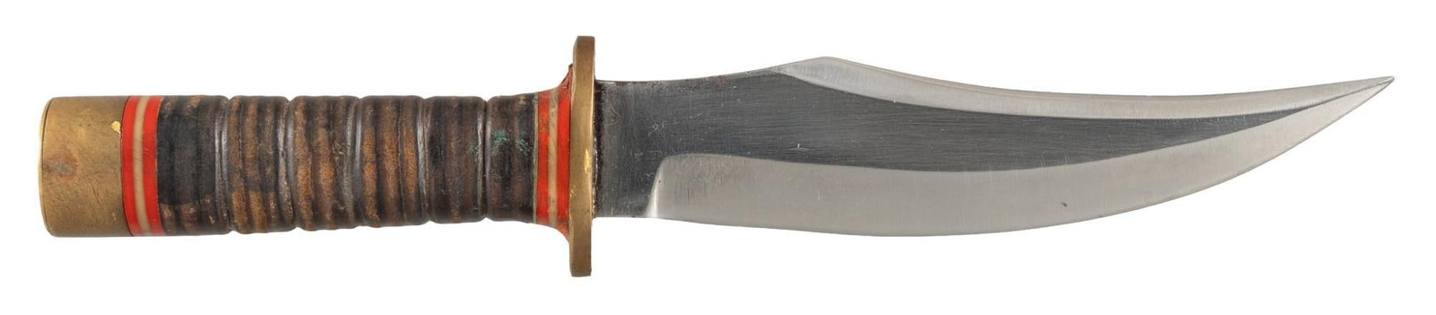 Randall Made Skinner Knife W/ Sheath: Manufacturer: Randall Made Model: Unknown Skinner (blade shape similar to Model 12 Bear Bowie) Blade length: 7 in. OAL: 11.625 in. (12.875 in. w/ sheath) Condition: Fair; blade has fair amount of wear