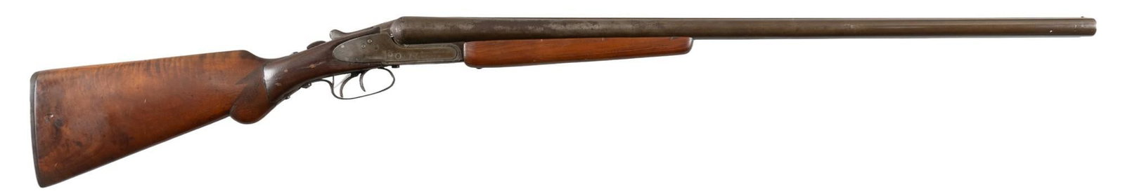 Tobin Arms Mfg. Co. Side by Side 12GA Shotgun: Serial: 2970 Manufacturer: Tobin Arms Mfg. Co. Model: Side by Side Caliber: 12GA Barrel length: 30 in. OAL: 46 in. Condition: Fair; wood stock & forend have moderate wear with several large pressu