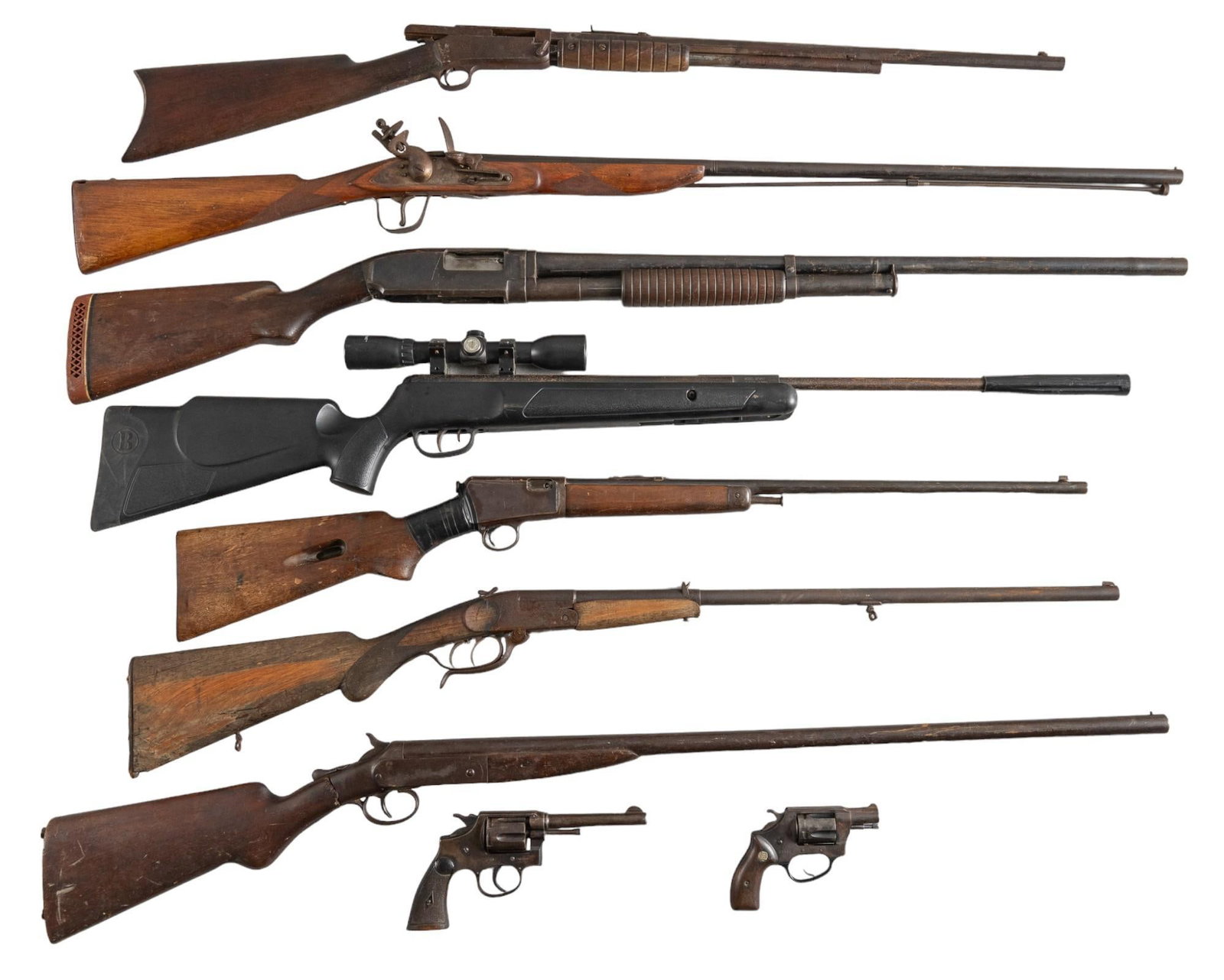 Lot of 7 Long Guns: Gunsmith Special Parts Lot: Includes: 1) Marlin No. 27 25-20 Rifle; seems mechanically functional; poor condition 2) J.P. Sauer & Sohn German Tell IV 32 Win Stalking Rifle; set trigger; mechanically functional; poor conditio