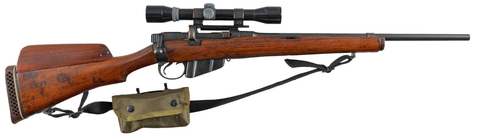 Sporterized Ishapore Enfield No1 MKIII* 303 Brit Rifle: Serial: 54143 Manufacturer: Ishapore-India Model: No1 MKIII* Sporter Caliber: 303 British Barrel length: 20.5 in. OAL: 40 in. Condition: Good, factory refinished; wood stock has significant wear, pres