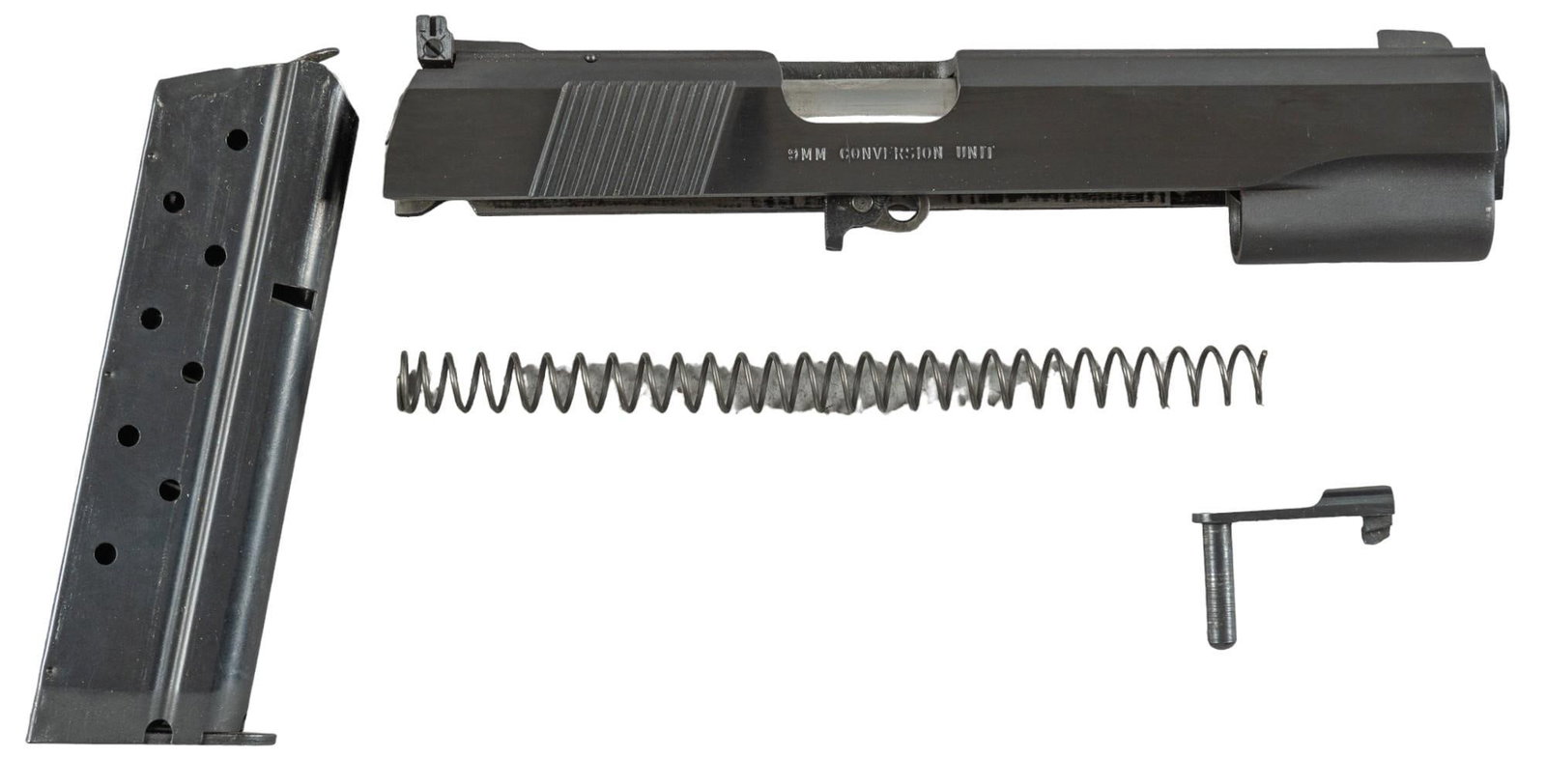 Colt MKIV Series 80 9mm Conversion Kit: Manufacturer: Colt Model: MKIV Series 80 Conversion Kit Caliber: 9mm Barrel length: 5 in. Box: 10.5 x 6.5 x 2.5 in. Condition: Excellent-Like NIB; little to no handling marks; bore is excellent & 