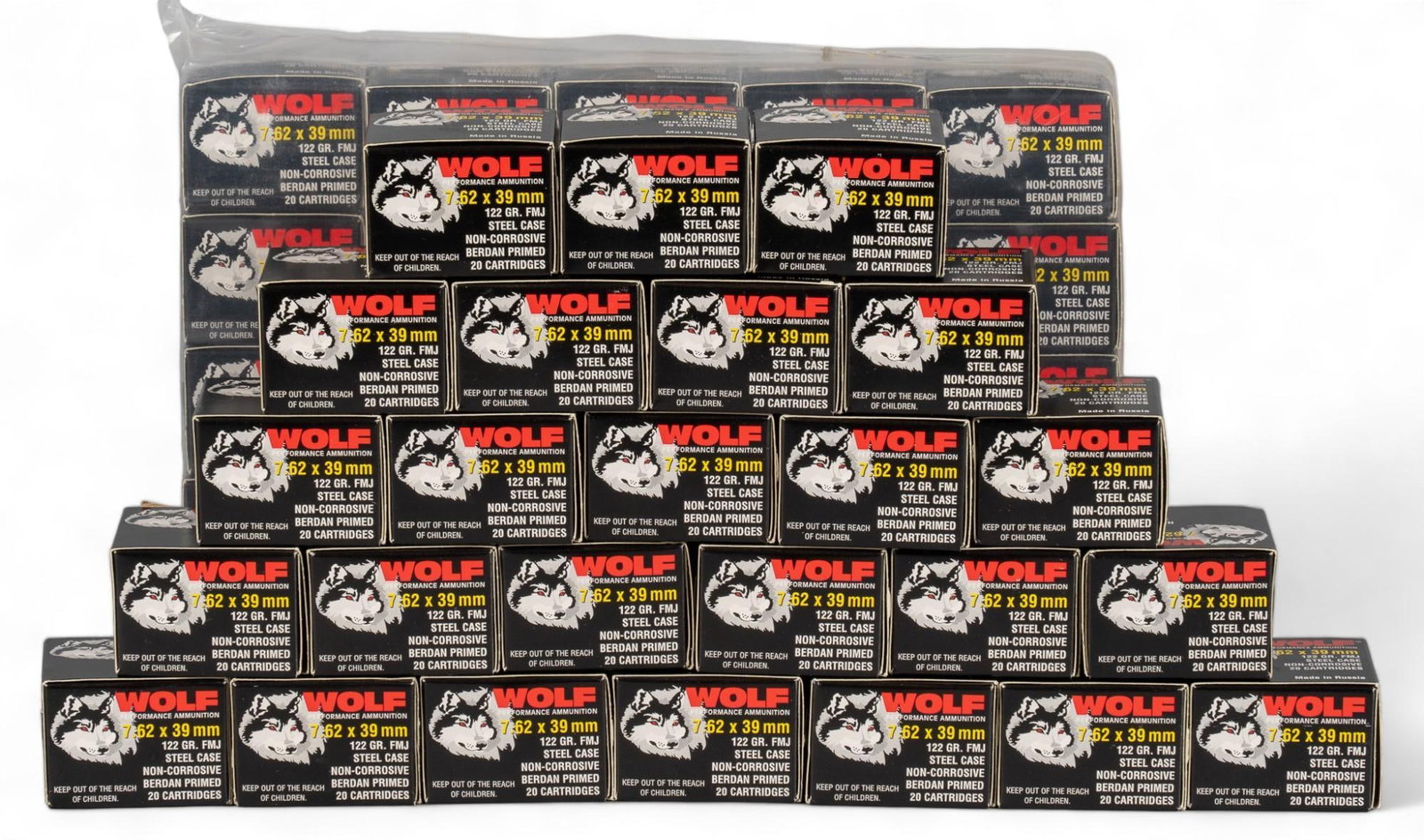 1000 Rounds of Wolf 7.62x39 FMJ Ammunition: Includes: -1000 rounds of Wolf 7.62x39 steel case 122gr, FMJ (non-corrosive), Berdan primed Provenance: An Austin, Texas Estate Shipping available for this lot through our partner 4CL; please request 