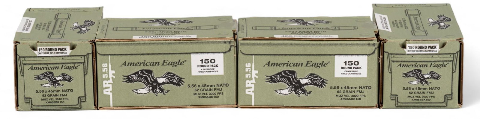 600 Rounds of Federal American Eagle 5.56 NATO Ammunition: Includes: -600 rds of Federal American Eagle 5.56 NATO XM855 62gr FMJ Provenance: An Austin, Texas Estate Shipping available for this lot through our partner 4CL; please request a shipping quote at sh
