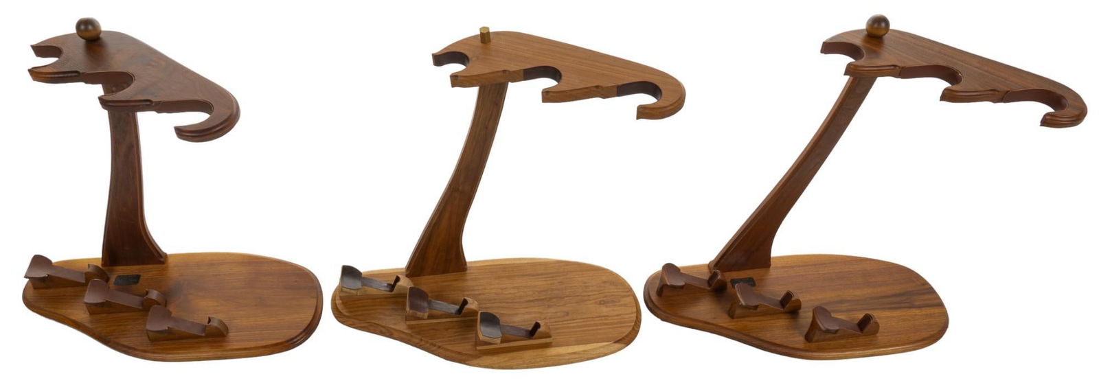 3 Karl H. Dede Gun Display Racks: Includes: -(3) long gun display stands by Karl H. Dede; three slots Condition: light wear from storage Provenance: Property from the monumental lifetime collection of a distinguished Dallas, Texas b