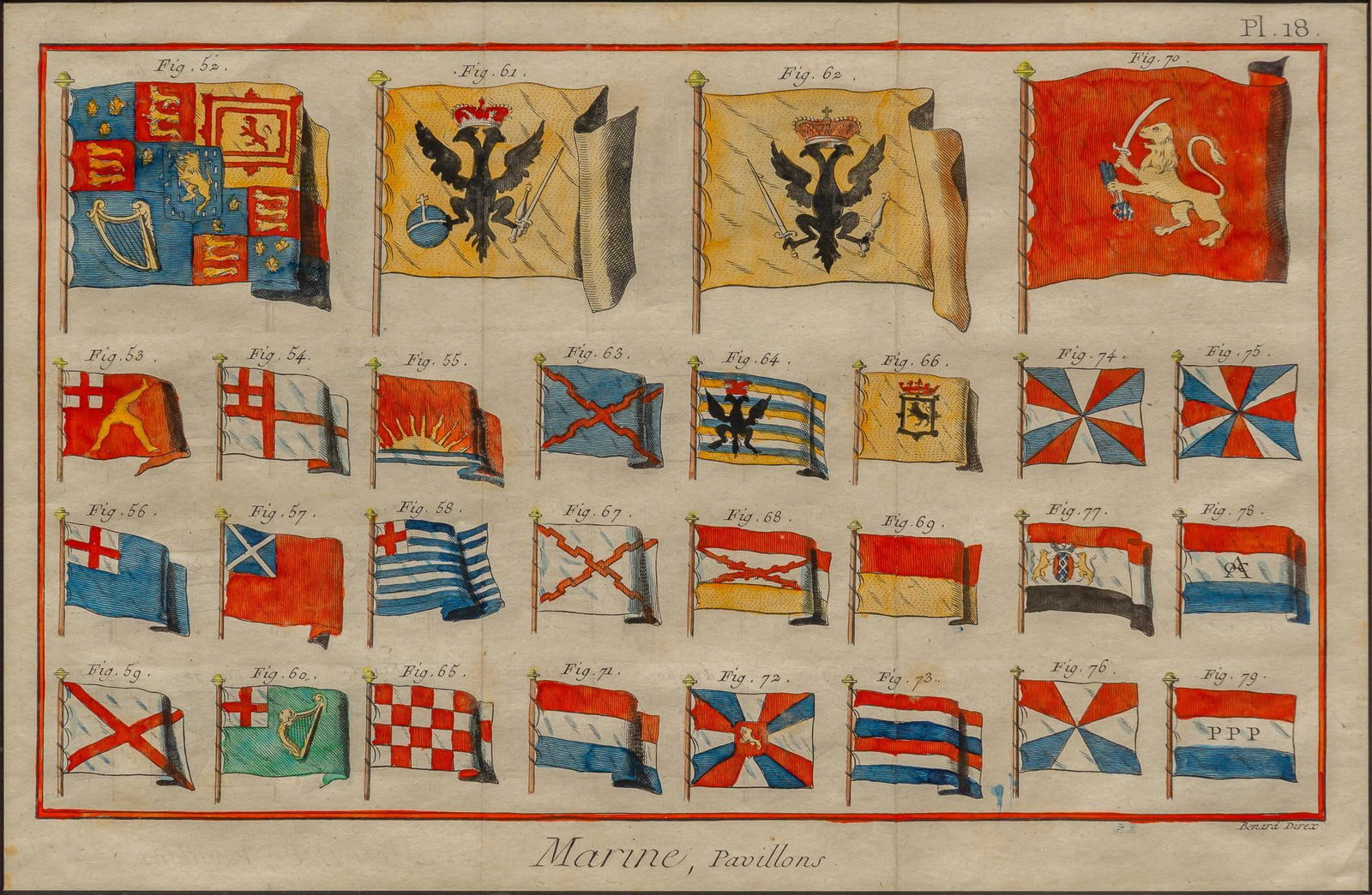 Marine Pennants, 18th C. Engraving (1 of 6)